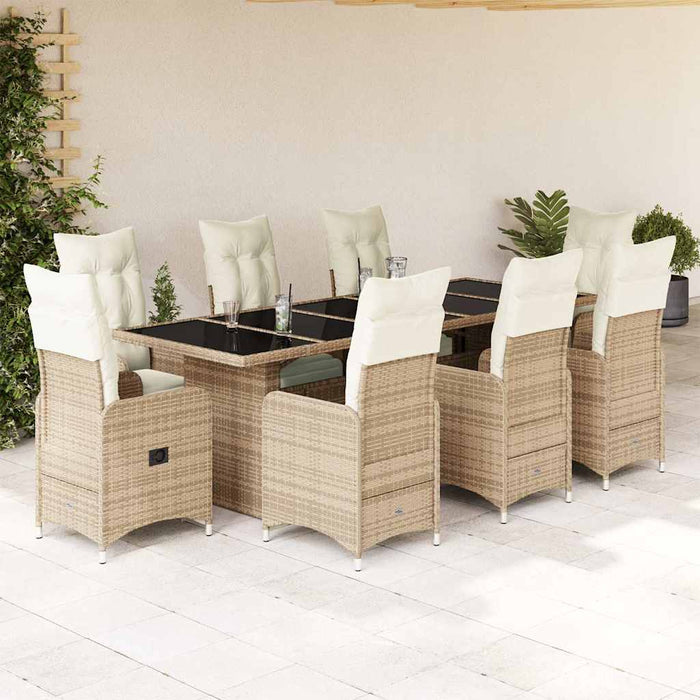 Set bistro de grădină, 9 piese, cu perne, bej, poliratan - WALTI WALTI