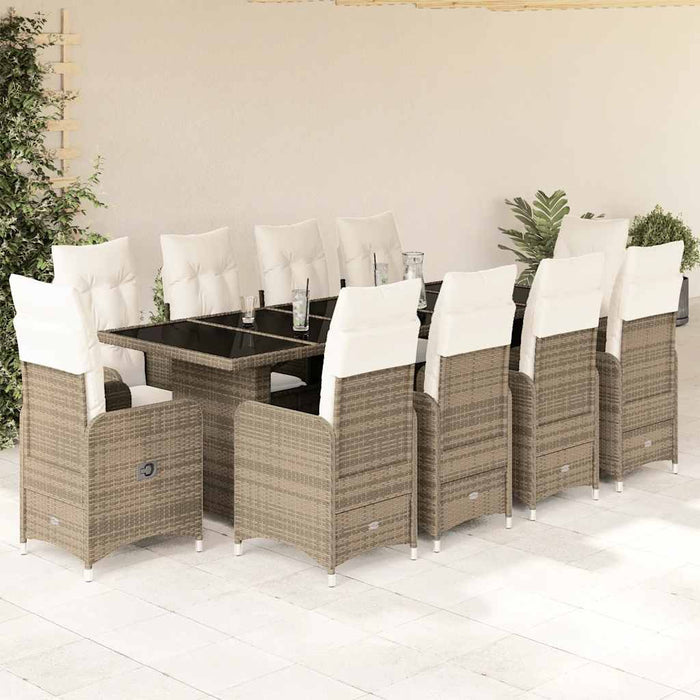 Set bistro de grădină, 11 piese, cu perne, bej, poliratan - WALTI WALTI