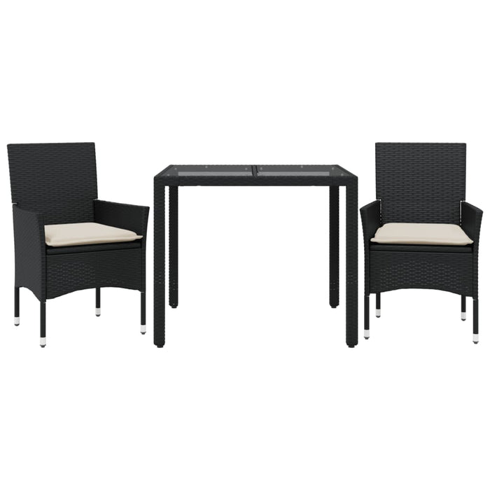 Set mobilier de grădină cu perne 3 piese negru poliratan&sticlă - WALTI WALTI