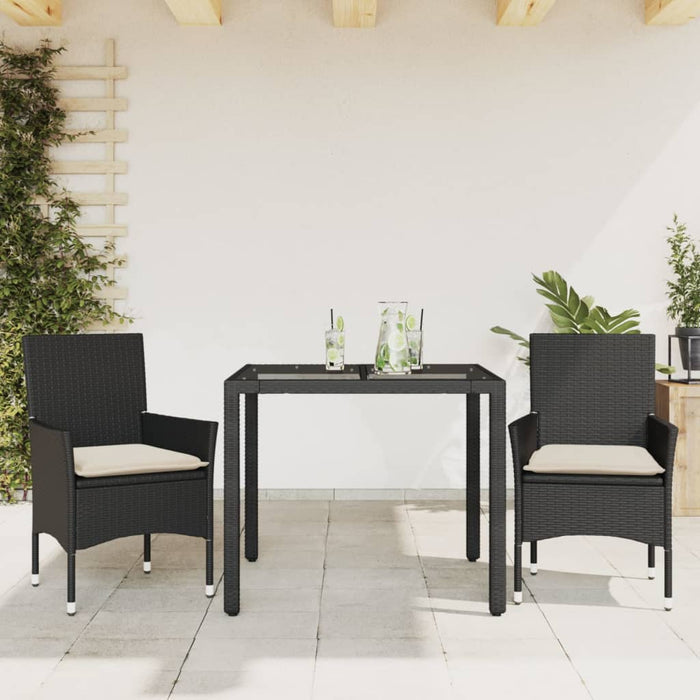 Set mobilier de grădină cu perne 3 piese negru poliratan&sticlă - WALTI WALTI