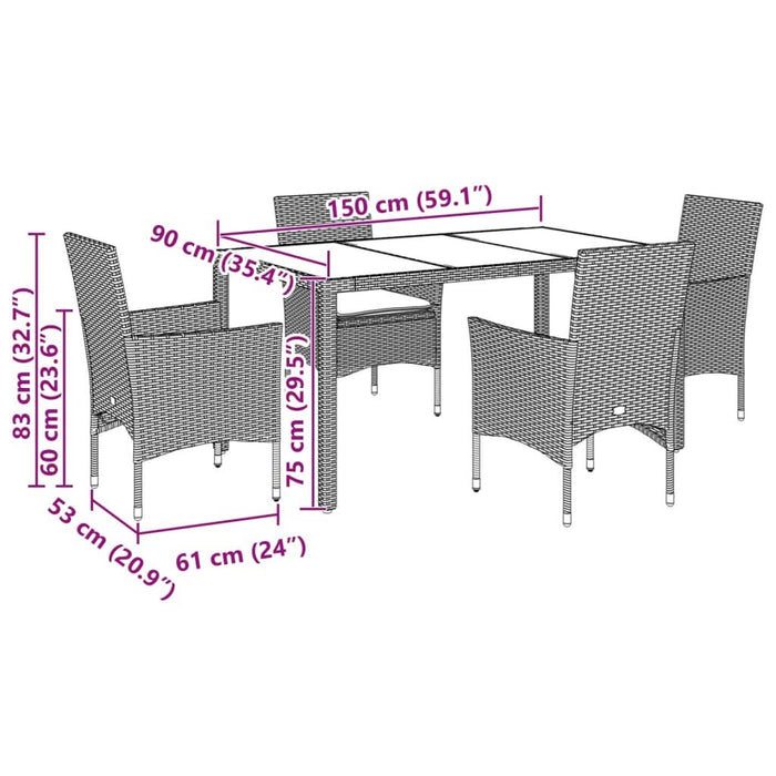 Set mobilier de grădină cu perne 5 piese negru poliratan&sticlă - WALTI WALTI