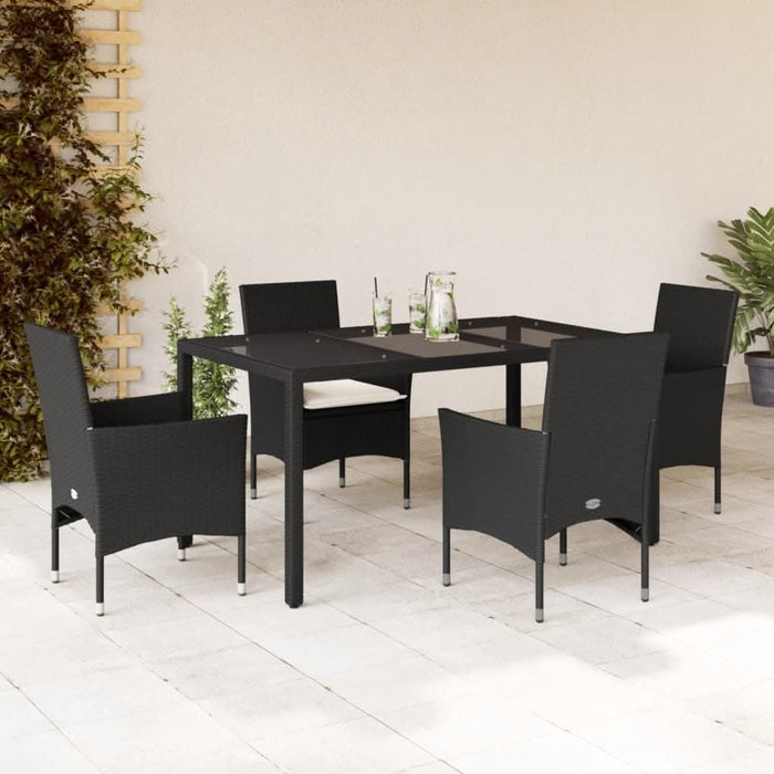 Set mobilier de grădină cu perne 5 piese negru poliratan&sticlă - WALTI WALTI