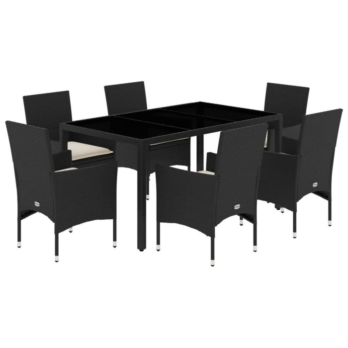 Set mobilier de grădină cu perne 7 piese negru poliratan&sticlă - WALTI WALTI