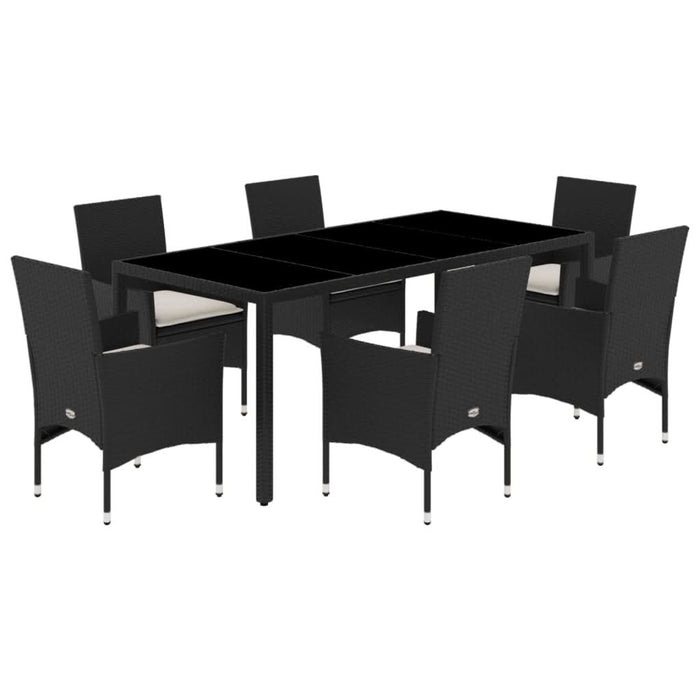 Set mobilier de grădină cu perne 7 piese negru poliratan&sticlă - WALTI WALTI