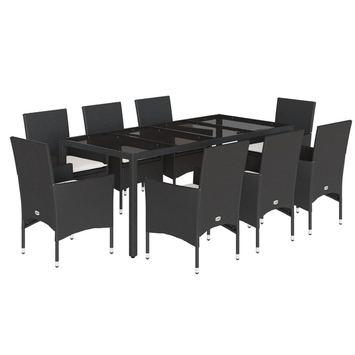 Set mobilier de grădină cu perne 9 piese negru poliratan&sticlă WALTI