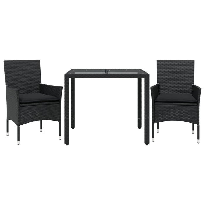 Set mobilier de grădină cu perne 3 piese negru poliratan&sticlă - WALTI WALTI