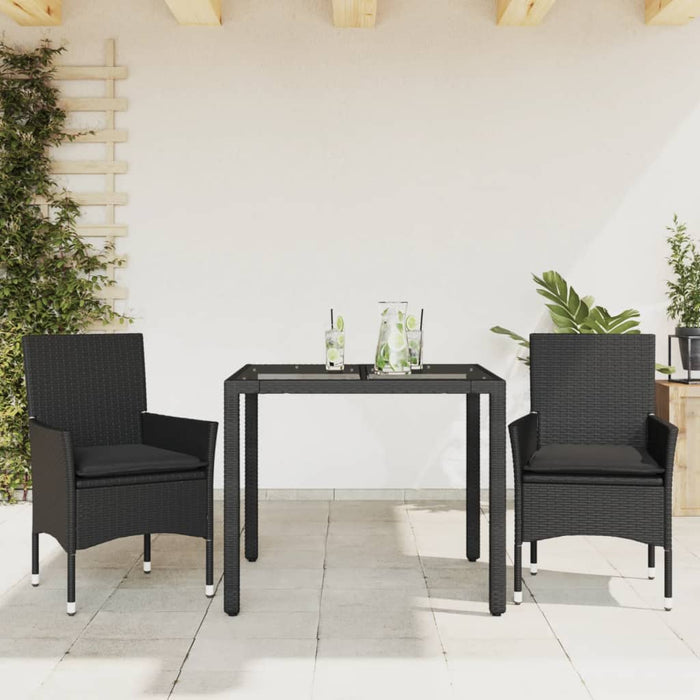 Set mobilier de grădină cu perne 3 piese negru poliratan&sticlă - WALTI WALTI