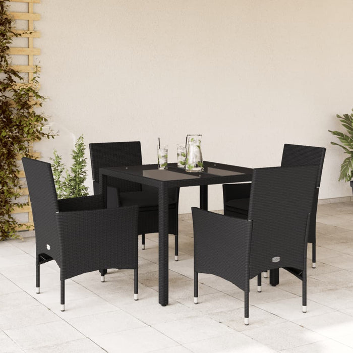 Set mobilier de grădină cu perne 5 piese negru poliratan&sticlă - WALTI WALTI