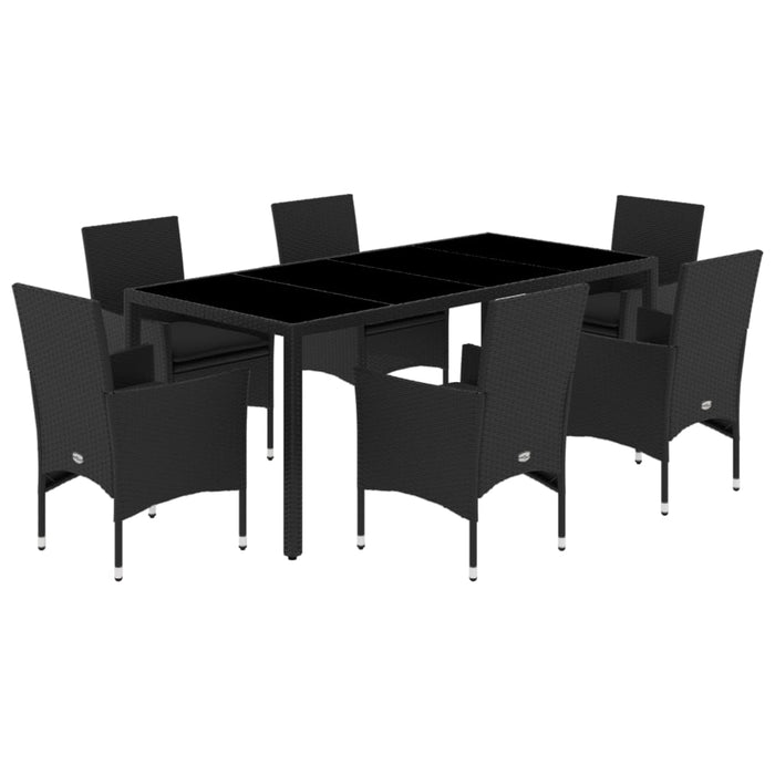 Set mobilier de grădină cu perne 7 piese negru poliratan&sticlă WALTI