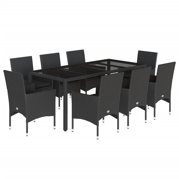 Set mobilier de grădină cu perne 9 piese negru poliratan&sticlă WALTI