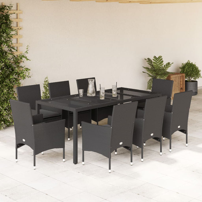 Set mobilier de grădină cu perne 9 piese negru poliratan&sticlă WALTI