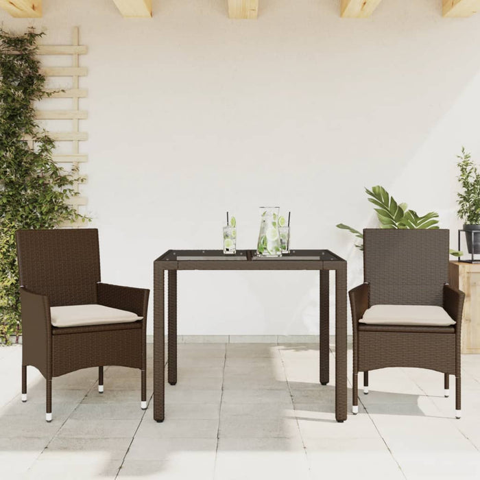 Set mobilier de grădină cu perne 3 piese maro poliratan&sticlă - WALTI WALTI