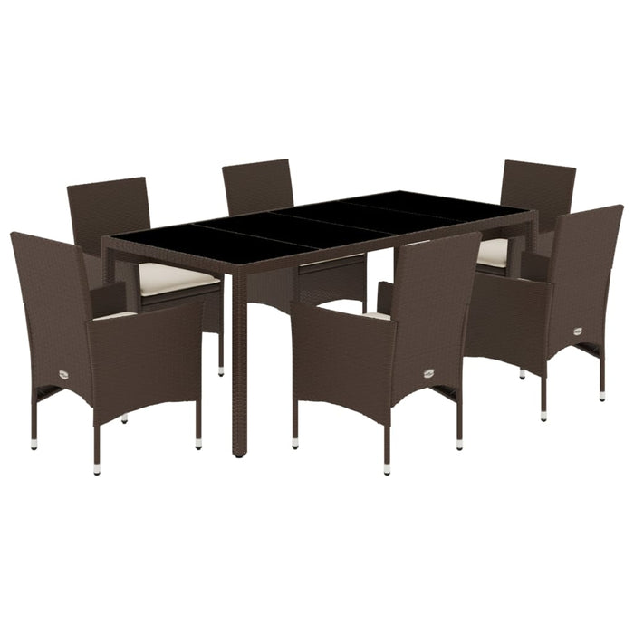 Set mobilier de grădină cu perne, 7 piese, poliratan și sticlă WALTI