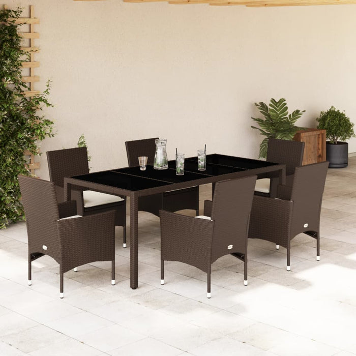 Set mobilier de grădină cu perne, 7 piese, poliratan și sticlă WALTI