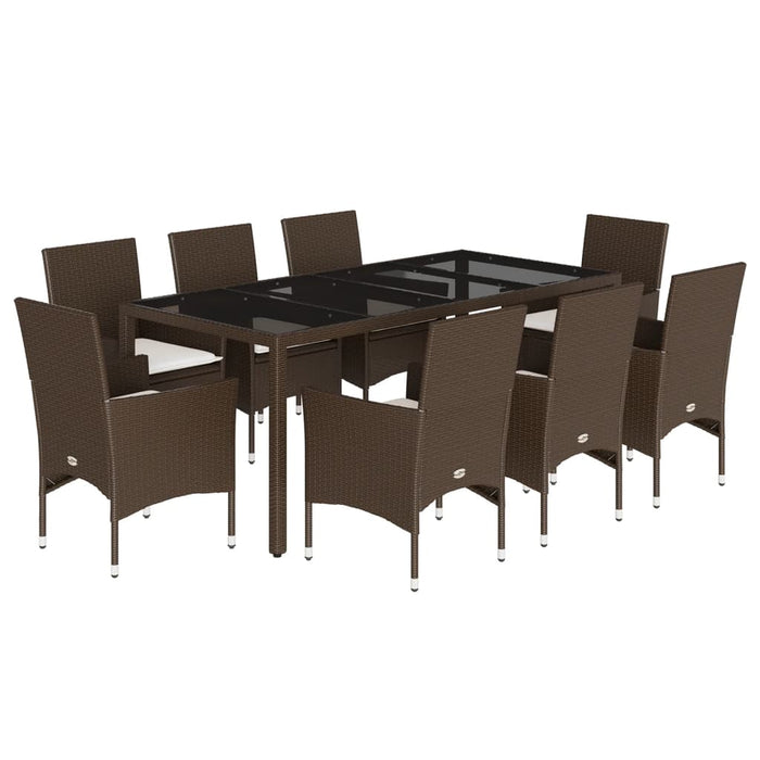 Set mobilier de grădină cu perne 9 piese maro poliratan&sticlă WALTI