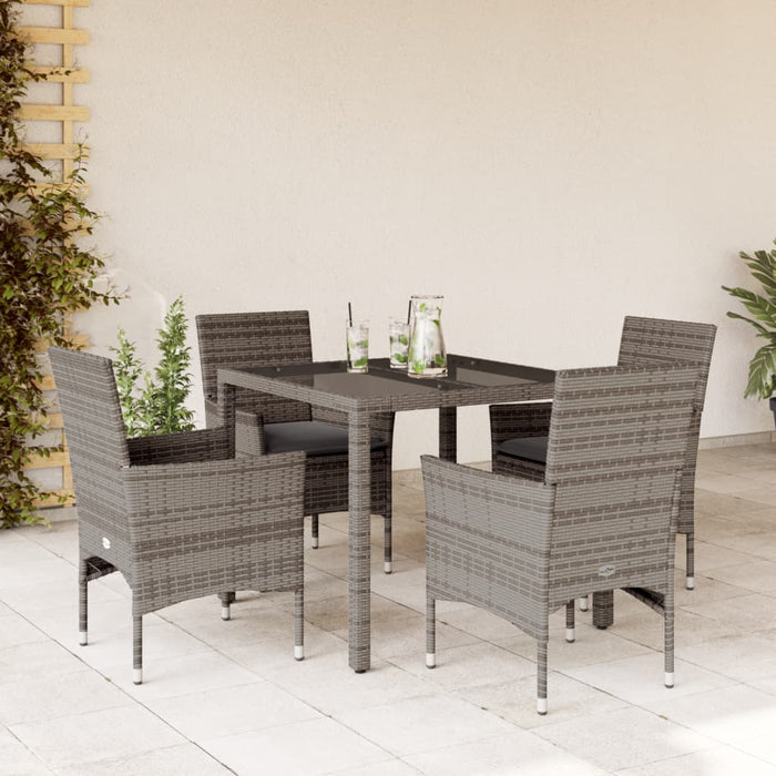 Set mobilier de grădină cu perne 5 piese gri poliratan & sticlă - WALTI WALTI