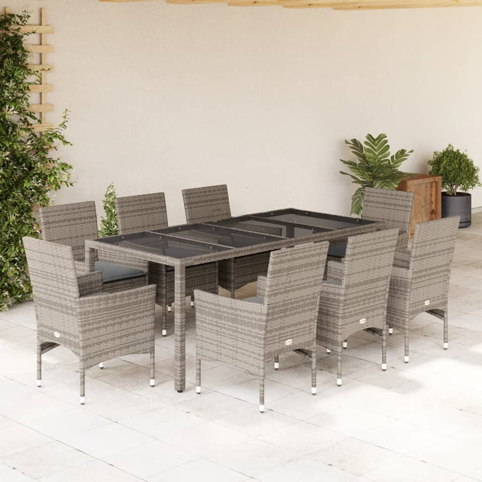 Set mobilier de grădină cu perne 9 piese gri poliratan & sticlă - WALTI WALTI