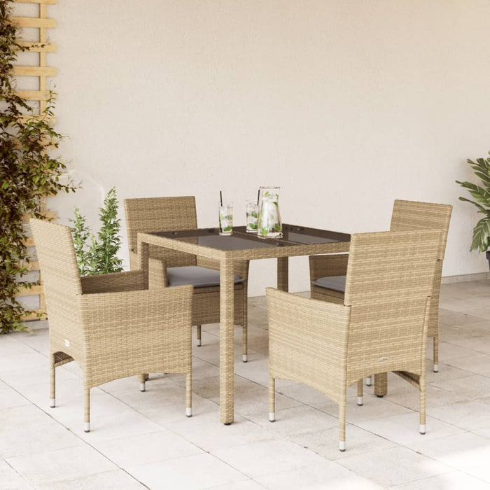Set mobilier de grădină cu perne 5 piese bej poliratan & sticlă - WALTI WALTI