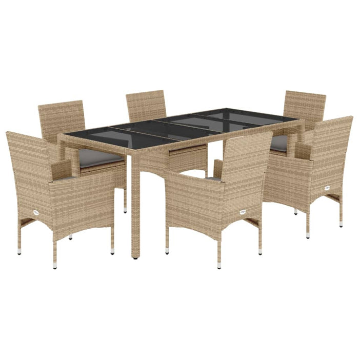 Set mobilier de grădină cu perne 7 piese bej poliratan & sticlă - WALTI WALTI