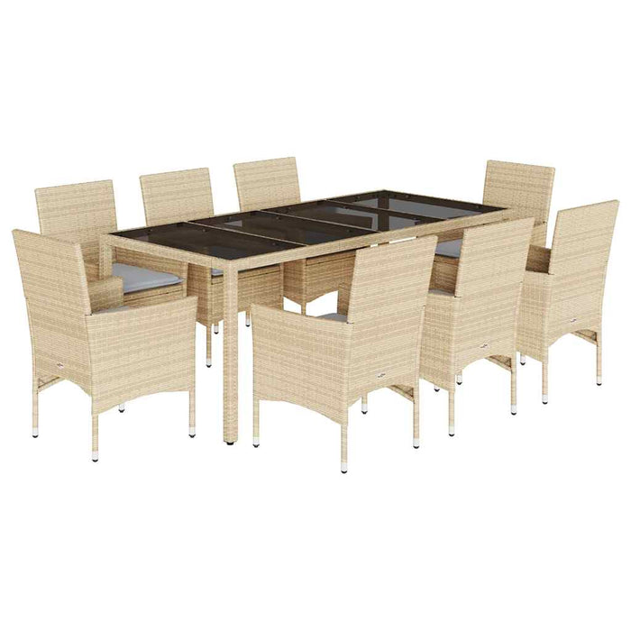 Set mobilier de grădină cu perne 9 piese bej poliratan & sticlă - WALTI WALTI