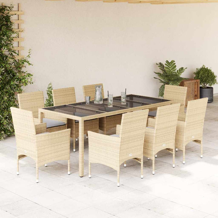 Set mobilier de grădină cu perne 9 piese bej poliratan & sticlă - WALTI WALTI