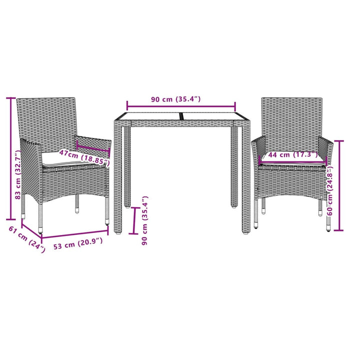 Set mobilier grădină perne 3 piese gri deschis poliratan sticlă - WALTI WALTI
