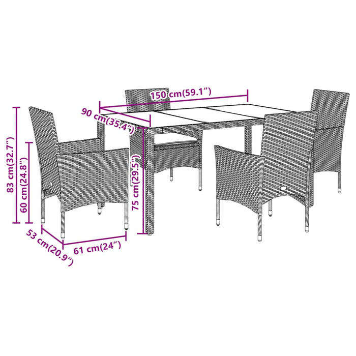 Set mobilier grădină perne 5 piese gri deschis poliratan sticlă - WALTI WALTI