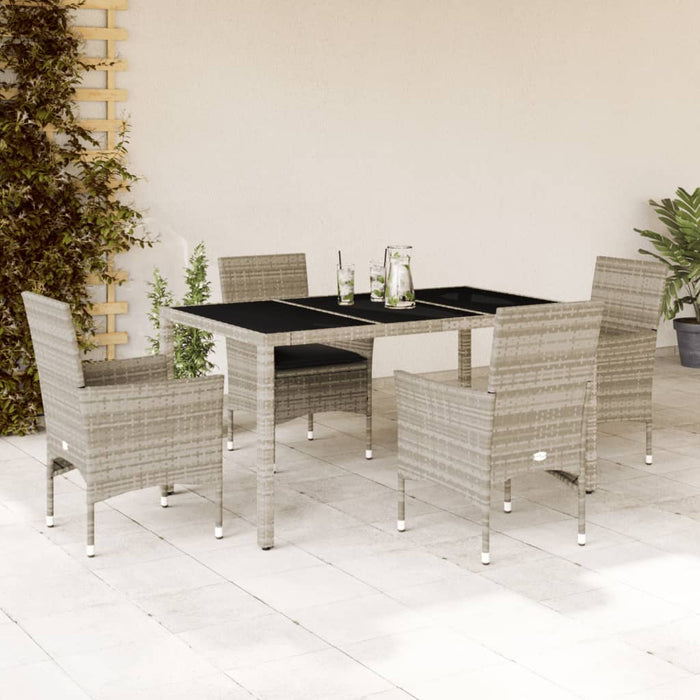 Set mobilier grădină perne 5 piese gri deschis poliratan sticlă - WALTI WALTI