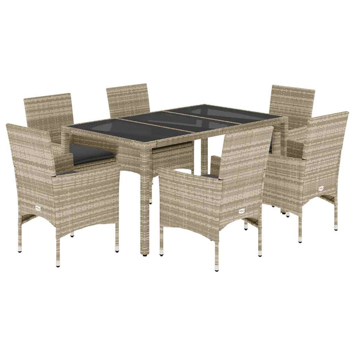Set mobilier grădină perne 7 piese gri deschis poliratan/sticlă - WALTI WALTI