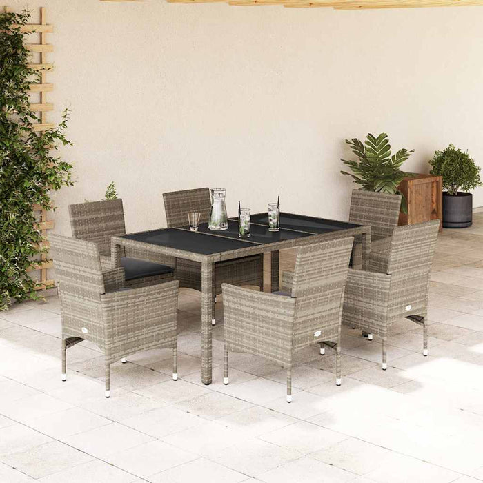 Set mobilier grădină perne 7 piese gri deschis poliratan/sticlă - WALTI WALTI