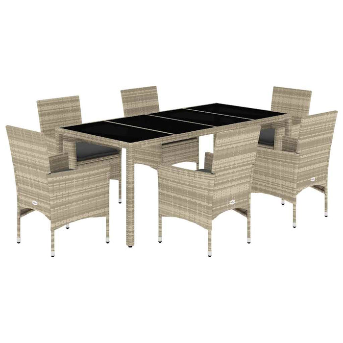 Set mobilier grădină perne 7 piese gri deschis poliratan/sticlă - WALTI WALTI