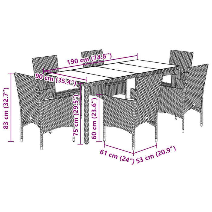 Set mobilier grădină perne 7 piese gri deschis poliratan/sticlă - WALTI WALTI