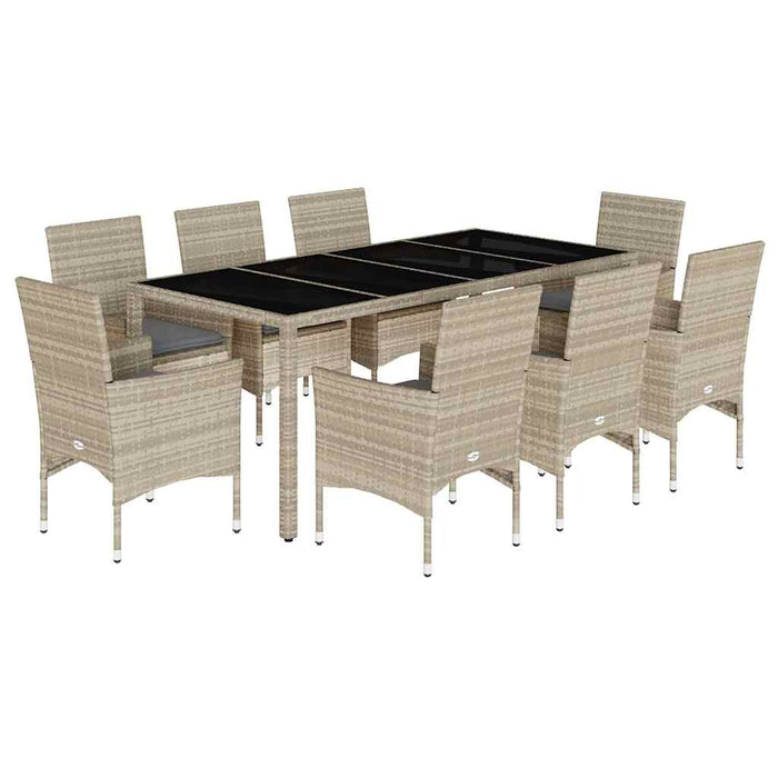 Set mobilier de grădină cu perne 9 piese gri poliratan & sticlă - WALTI WALTI