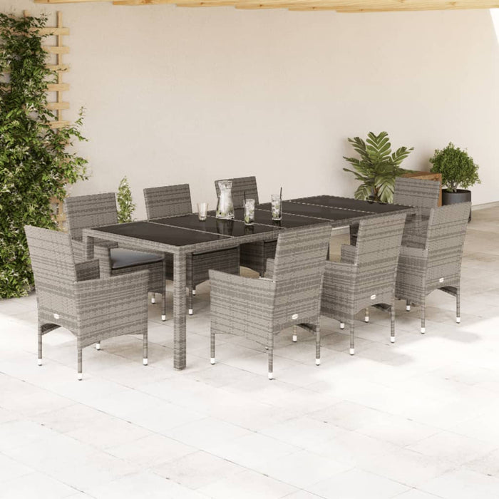 Set mobilier de grădină cu perne 9 piese gri poliratan & sticlă - WALTI WALTI