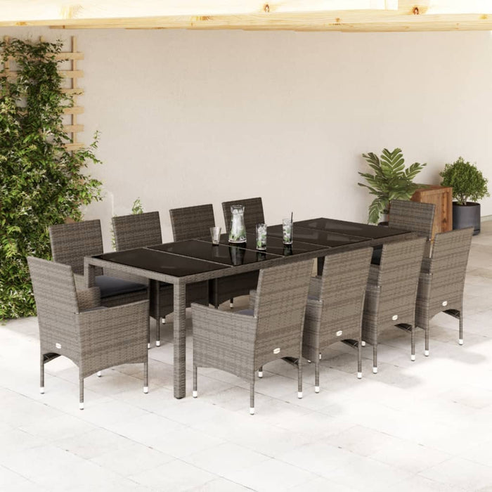Set mobilier de grădină cu perne 11 piese gri poliratan&sticlă - WALTI WALTI