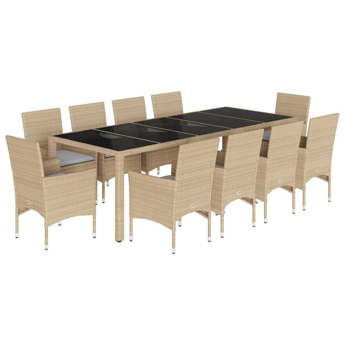 Set mobilier de grădină cu perne 11 piese bej poliratan&sticlă - WALTI WALTI