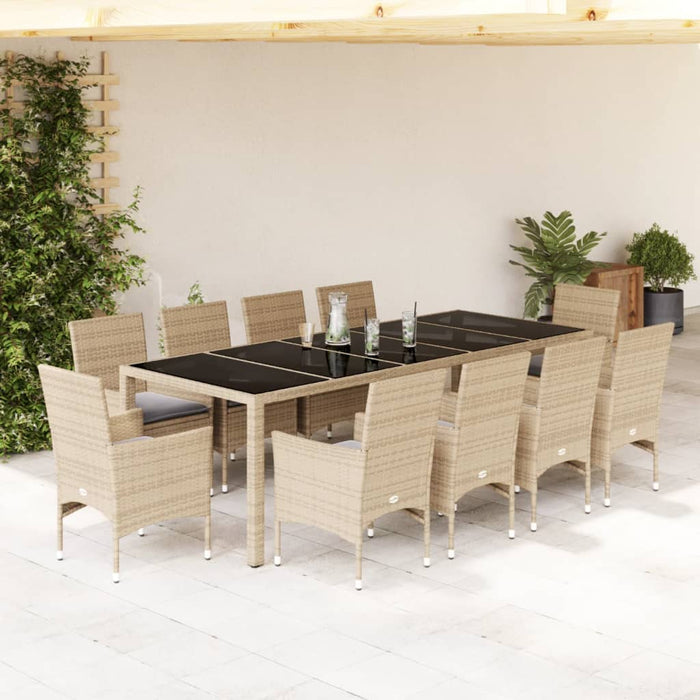 Set mobilier de grădină cu perne 11 piese bej poliratan&sticlă - WALTI WALTI