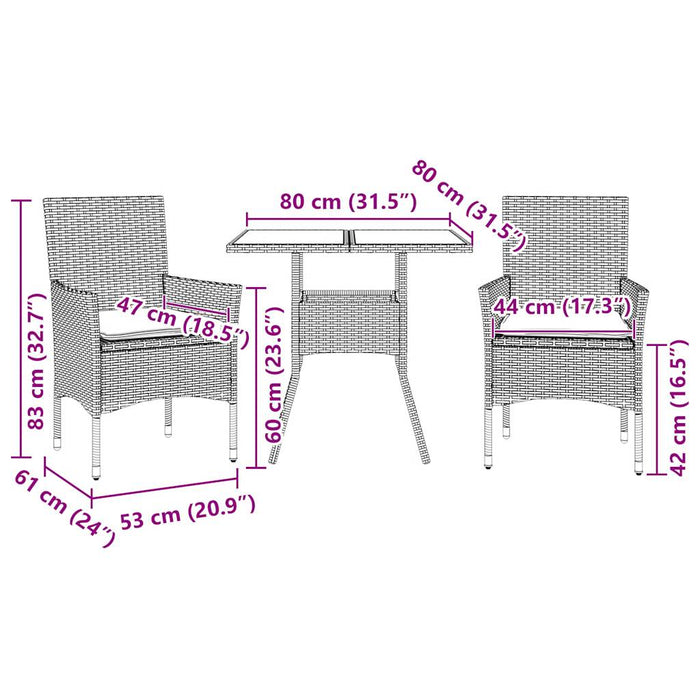 Set mobilier de grădină cu perne 3 piese maro poliratan&sticlă WALTI