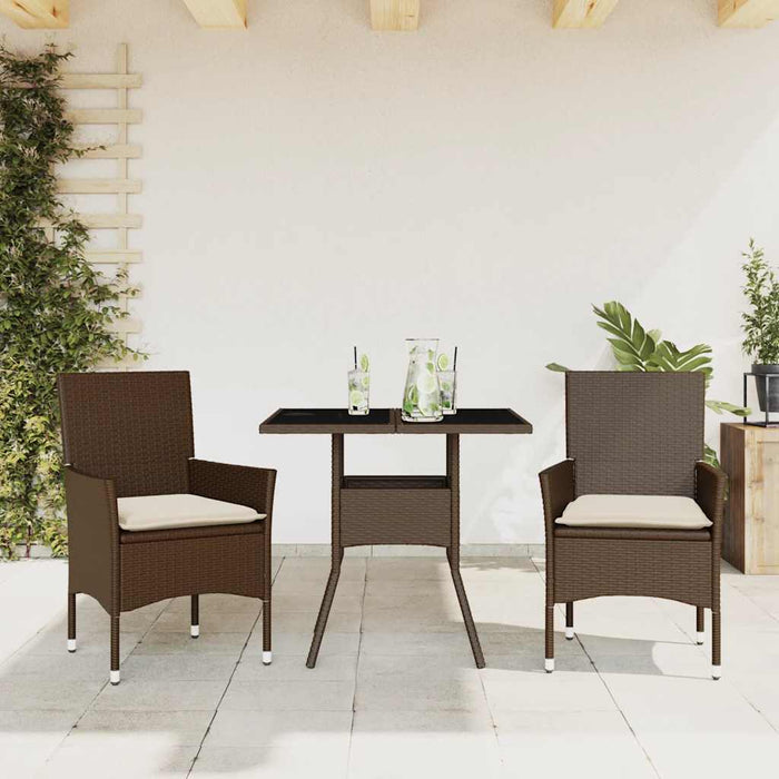 Set mobilier de grădină cu perne 3 piese maro poliratan&sticlă WALTI