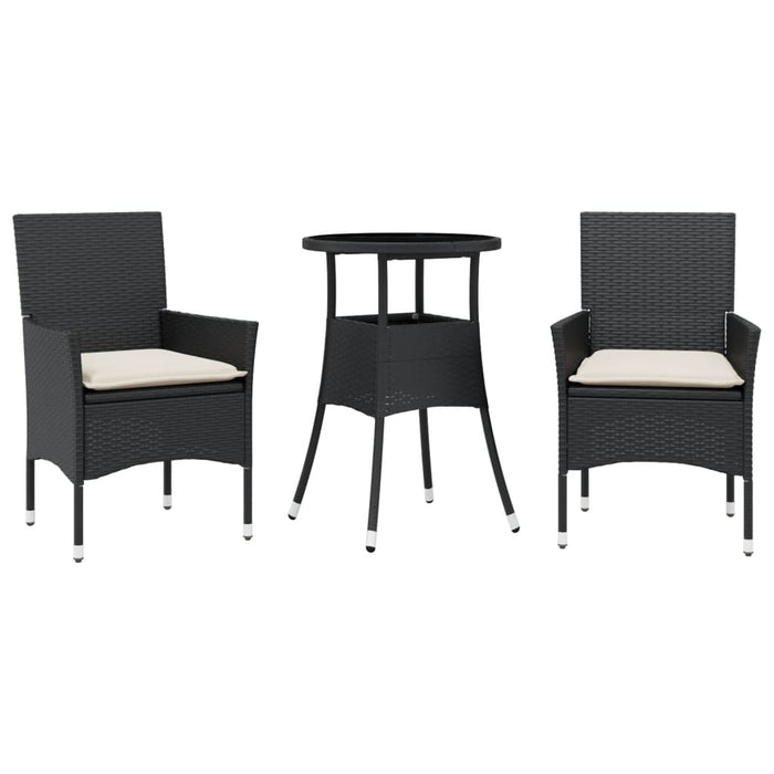 Set mobilier de grădină cu perne 3 piese negru poliratan&sticlă - WALTI WALTI