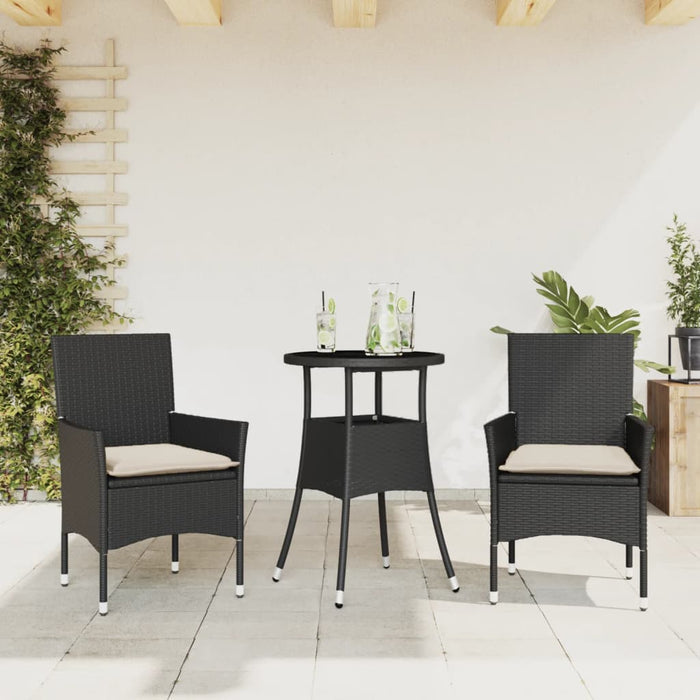 Set mobilier de grădină cu perne 3 piese negru poliratan&sticlă - WALTI WALTI