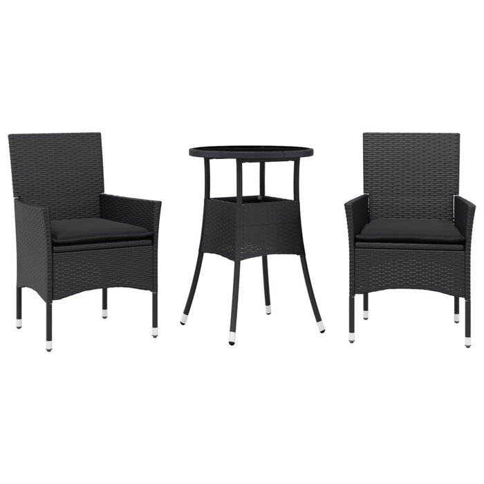 Set mobilier de grădină cu perne 3 piese negru poliratan&sticlă - WALTI WALTI