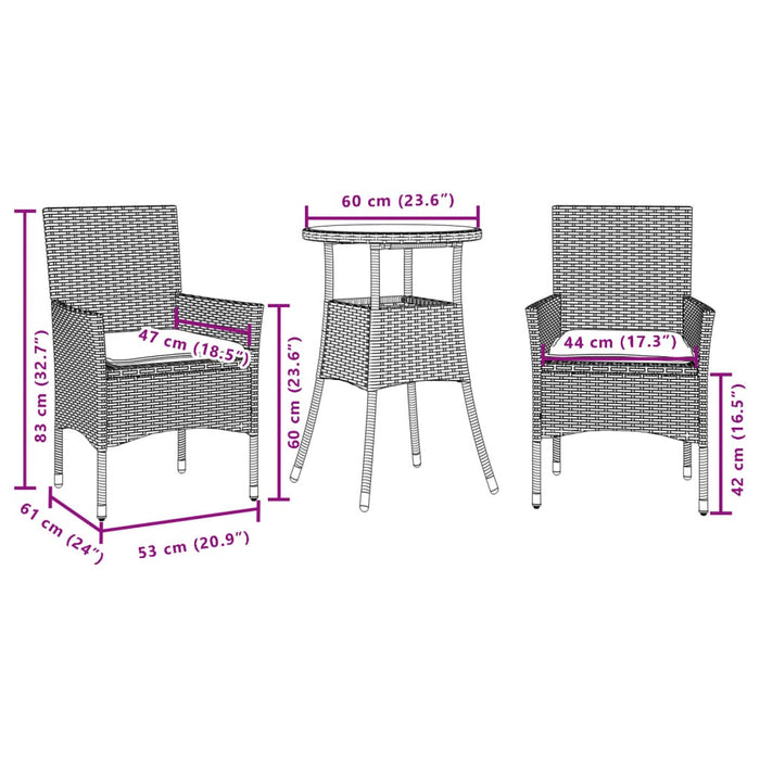 Set mobilier de grădină cu perne 3 piese bej poliratan & sticlă - WALTI WALTI