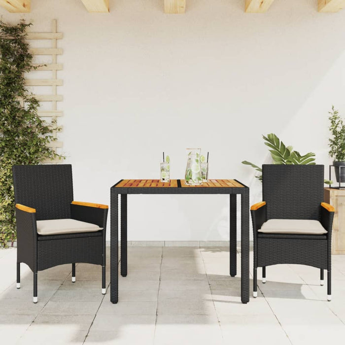 Set mobilier grădină perne 3 piese negru poliratan/lemn acacia - WALTI WALTI