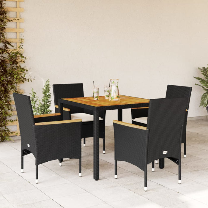 Set mobilier grădină perne 5 piese negru poliratan/lemn acacia - WALTI WALTI