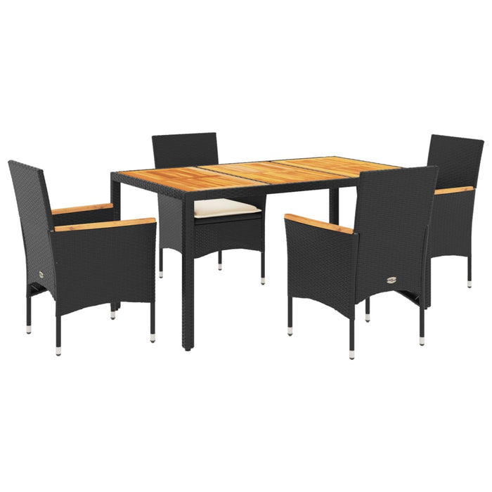 Set mobilier grădină perne 5 piese negru poliratan/lemn acacia - WALTI WALTI