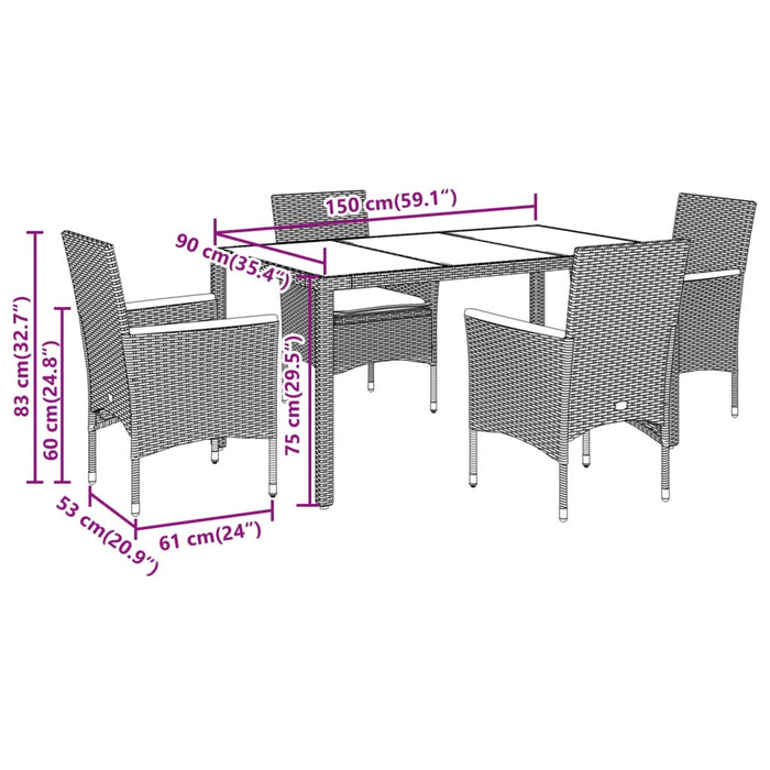Set mobilier grădină perne 5 piese negru poliratan/lemn acacia - WALTI WALTI