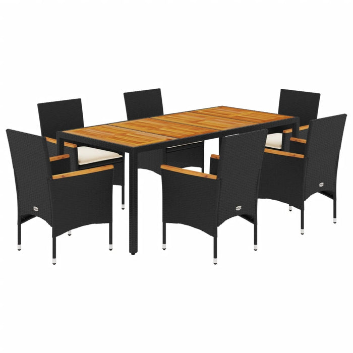 Set mobilier grădină perne 7 piese negru poliratan/lemn acacia - WALTI WALTI