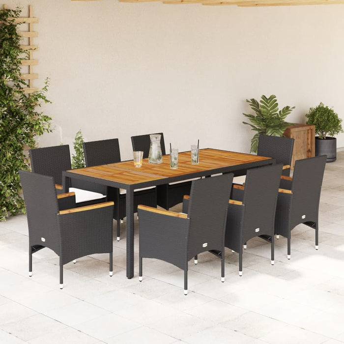 Set mobilier grădină perne 9 piese negru poliratan/lemn acacia WALTI