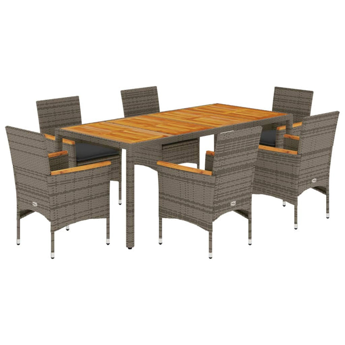 Set mobilier grădină cu perne 7 piese gri poliratan/lemn acacia WALTI